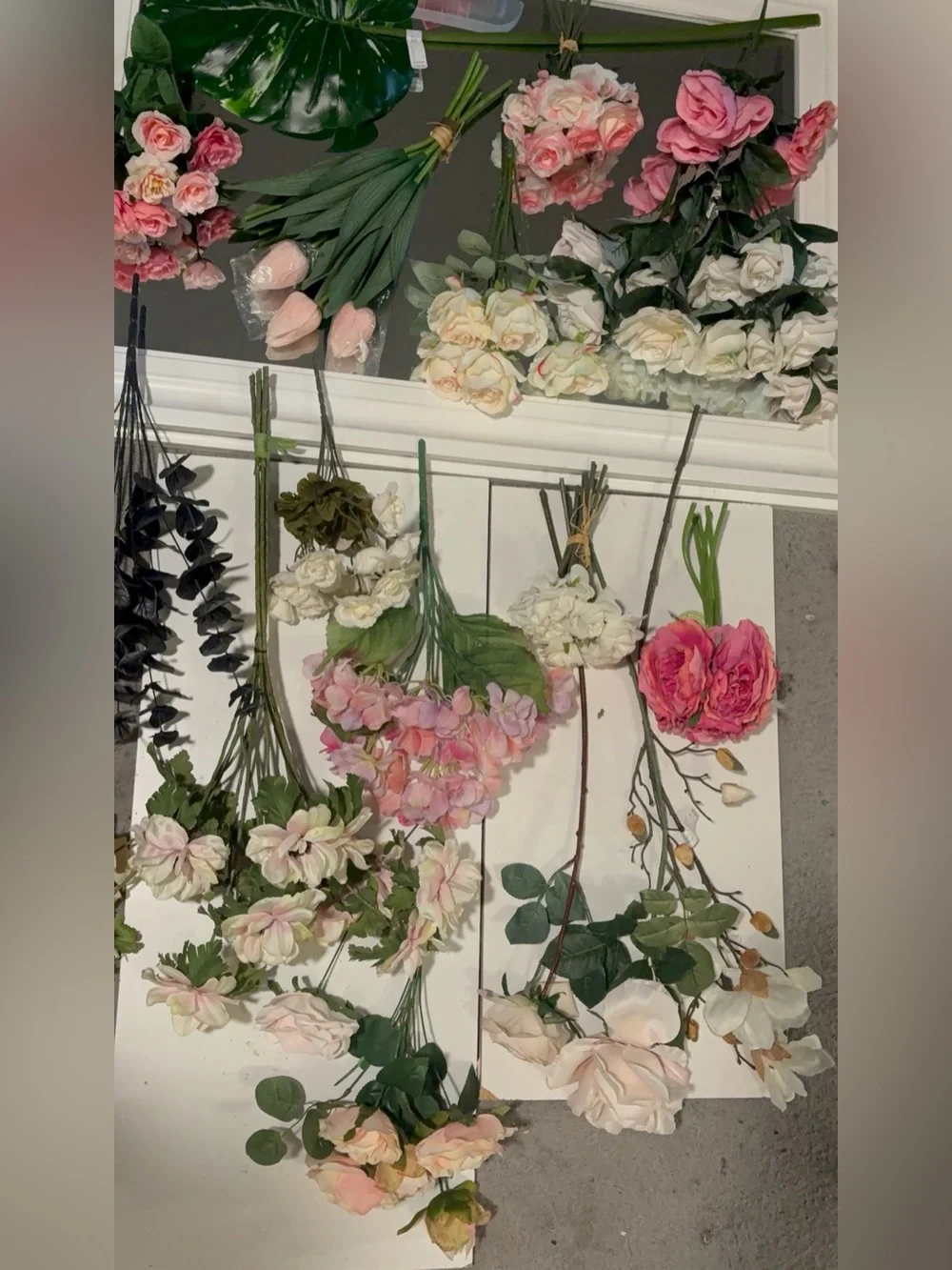 Huge bundle of mixed faux flowers, real touch, silk flowers for crafts, home dec